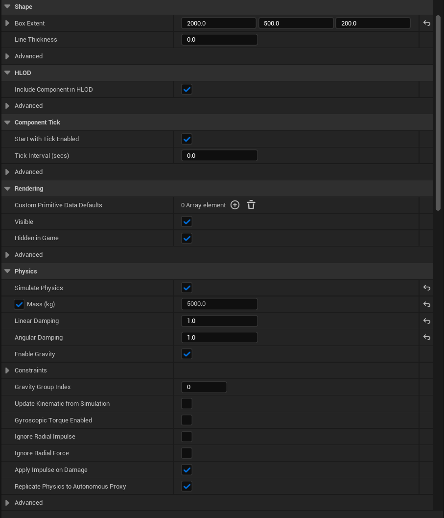 Box Collision physics settings