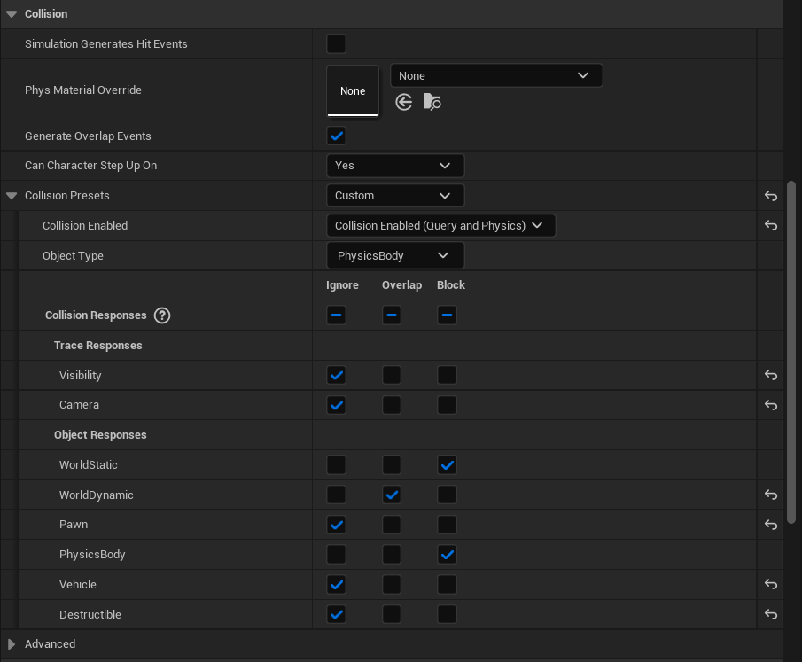 Box Collision collision settings