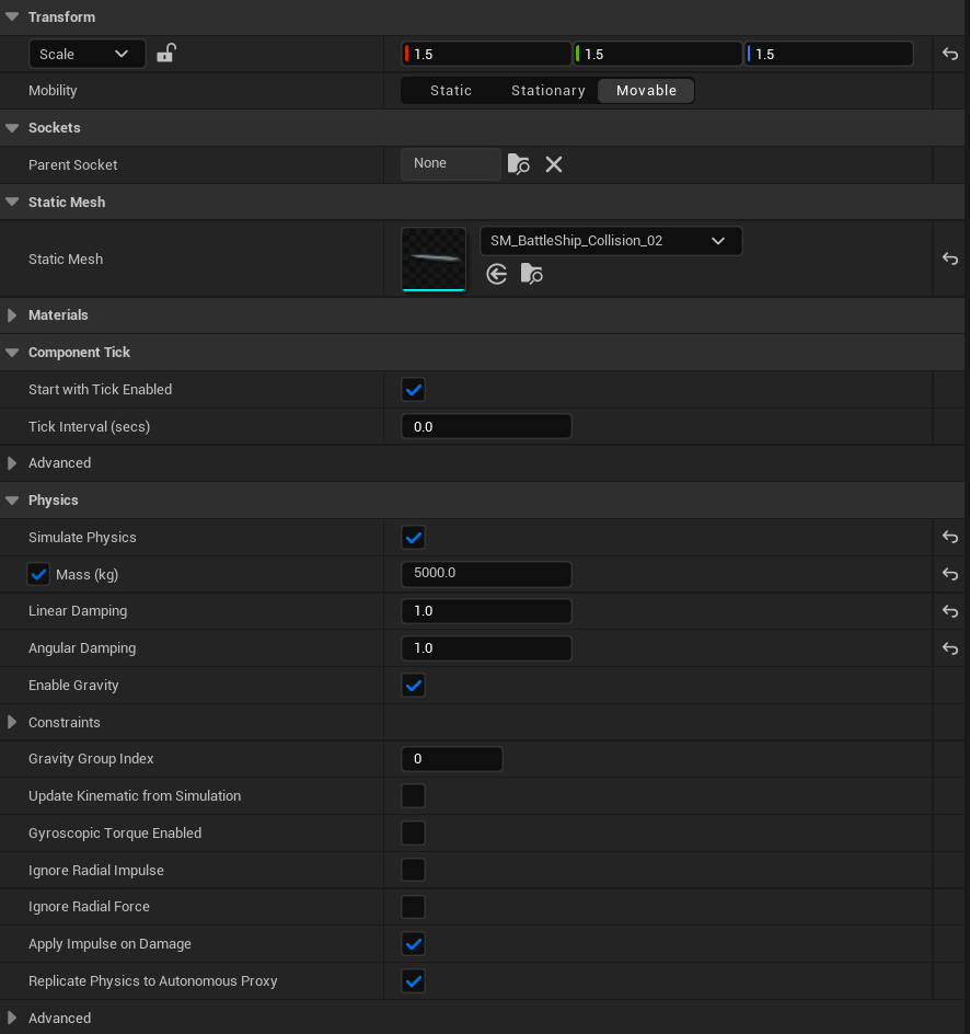 CustomCollision physics settings