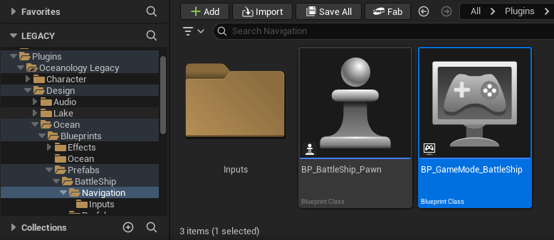 Navigation assets in Content Browser