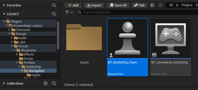 BP_BattleShip_Pawn in Content Browser