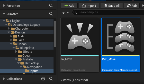 Input assets in Content Browser