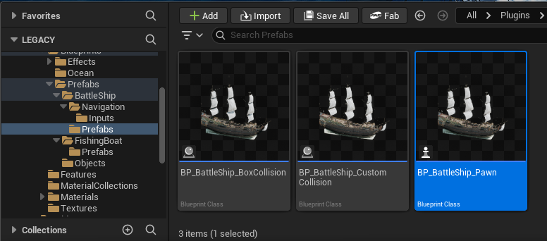 BattleShip prefab variants