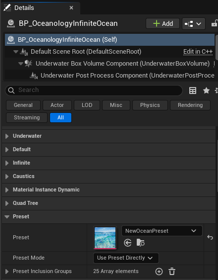 Assign Preset to Ocean actor