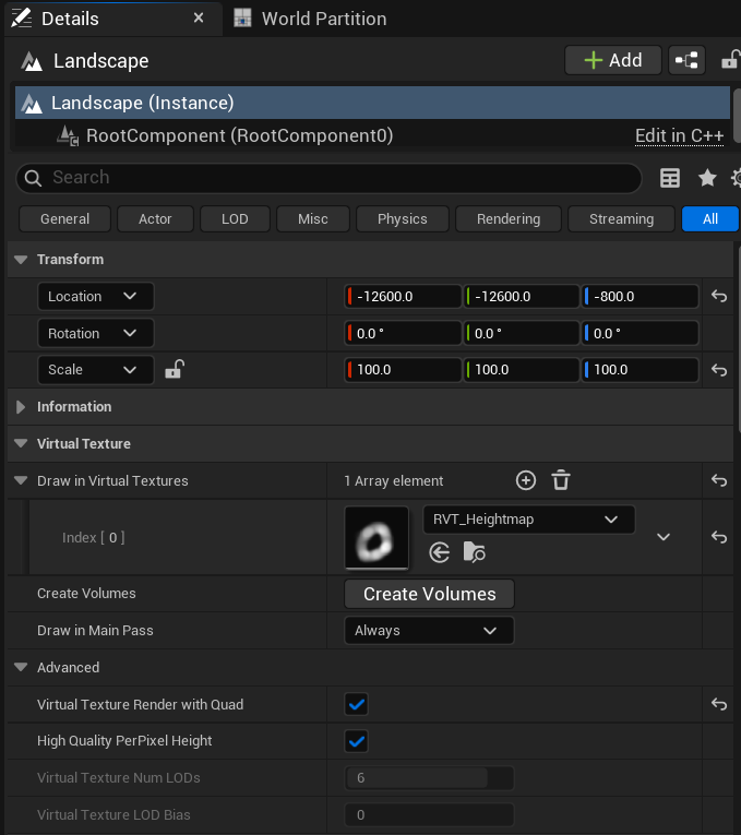 Landscape Virtual Texture Settings