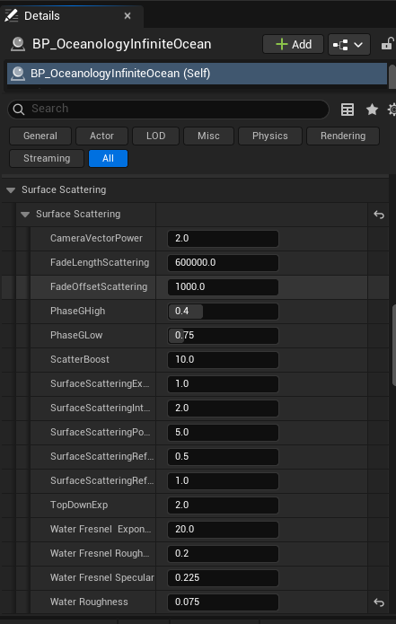 Surface Scattering settings