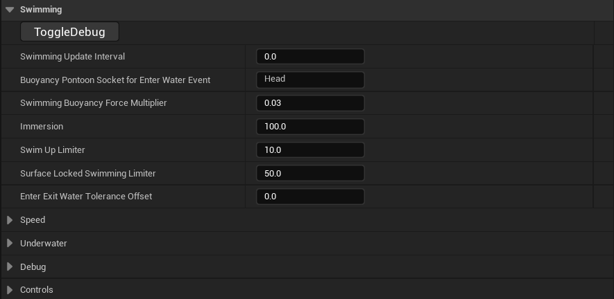 OceanSwimming main settings