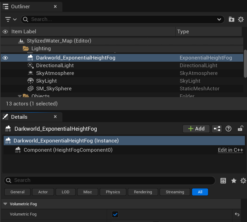 ExponentialHeightFog Volumetric Fog setting