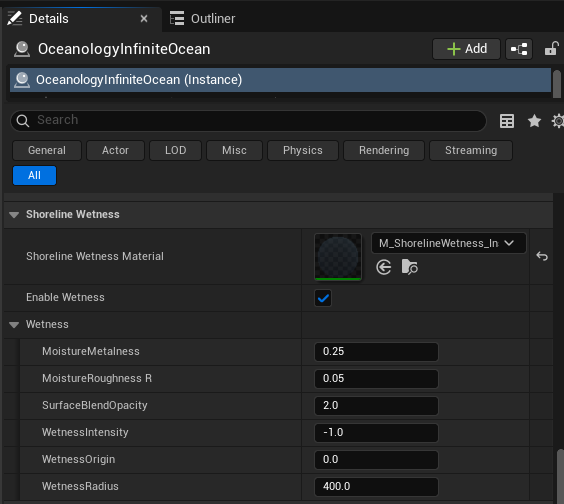 Shoreline Wetness settings