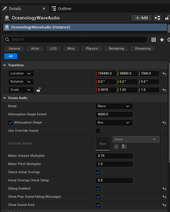 Wave Audio settings in Details panel