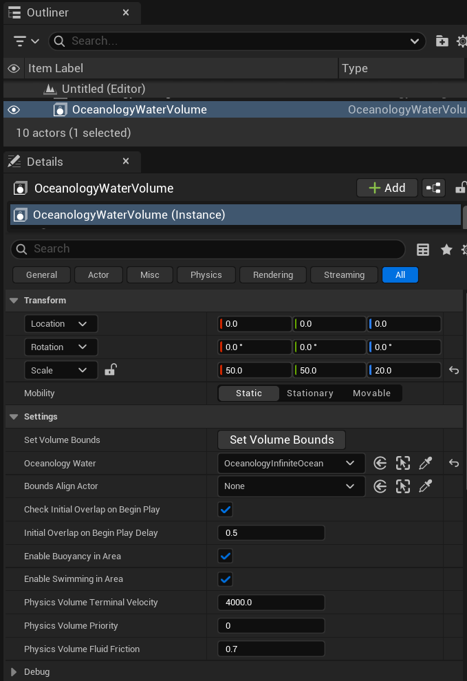 Oceanology Water Volume Settings