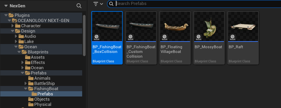 Prefab vessels in Content Browser