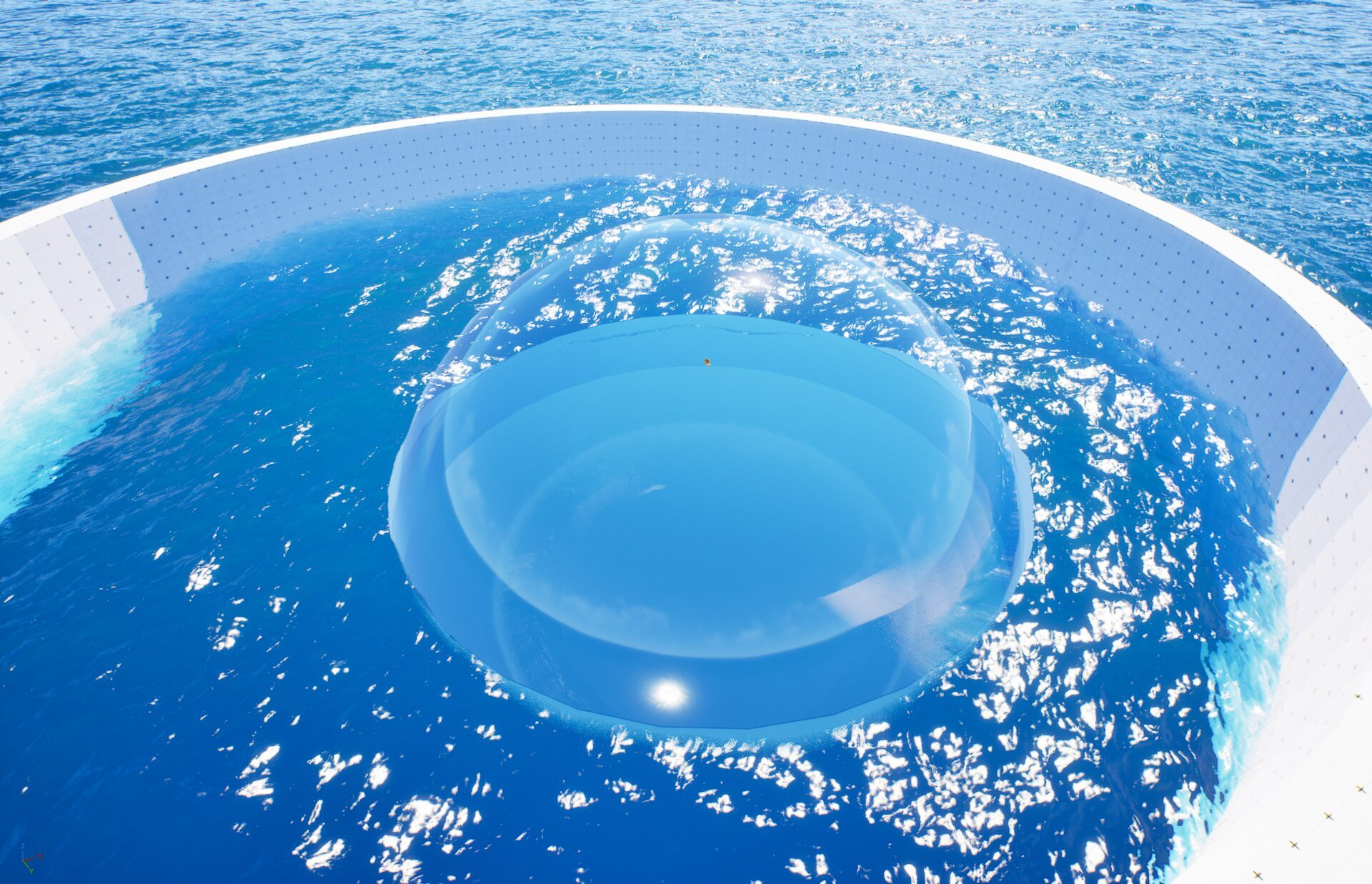 Dome with water connection - correct blue water rendering