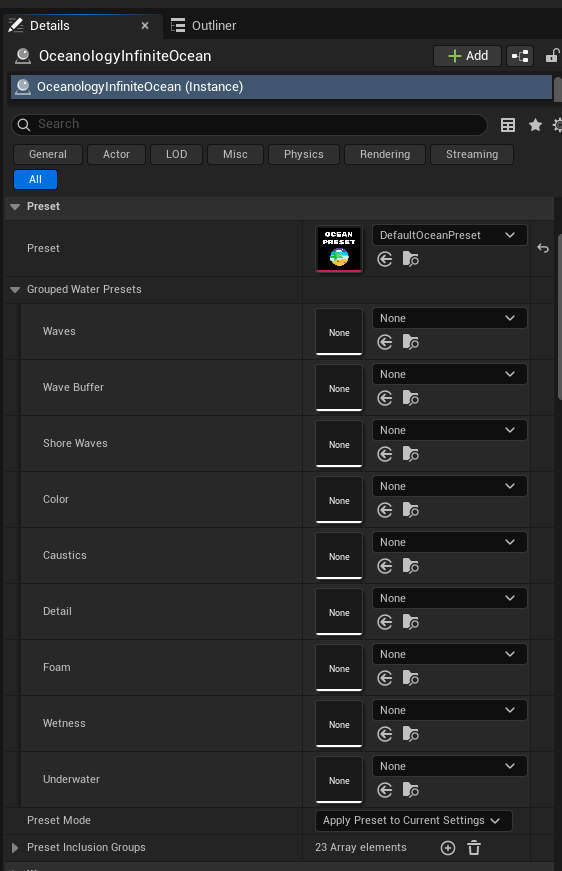 Preset section in OceanologyInfiniteOcean