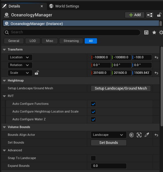 OceanologyManager RVT settings