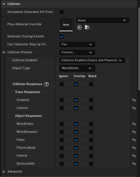 Left hand collision settings