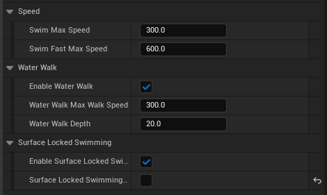 Speed and Water Walk settings