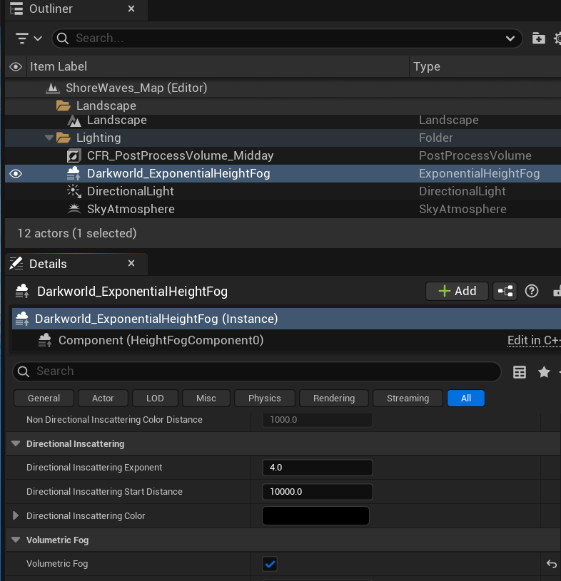 ExponentialHeightFog Volumetric Fog setting