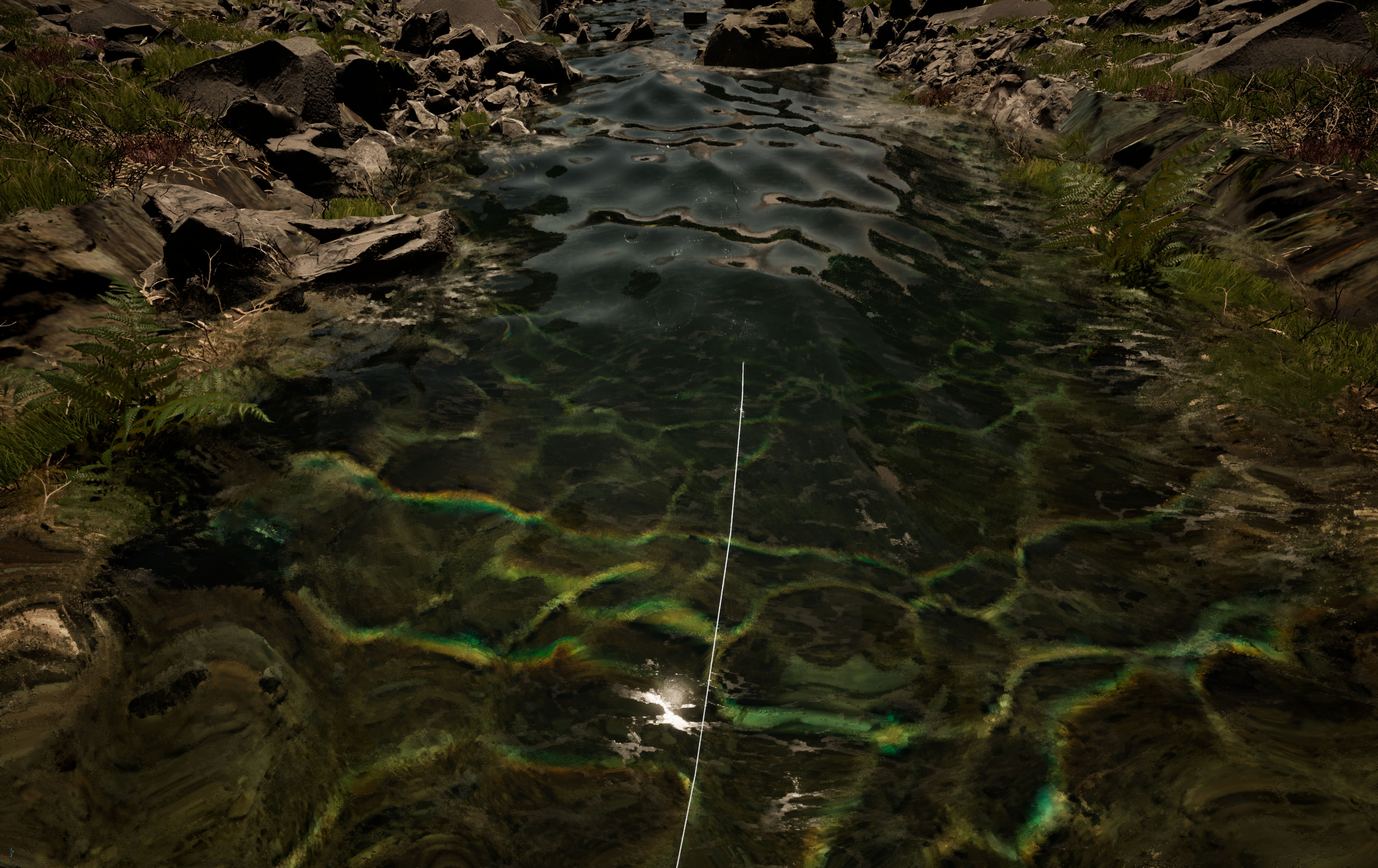 Caustic effect on riverbed