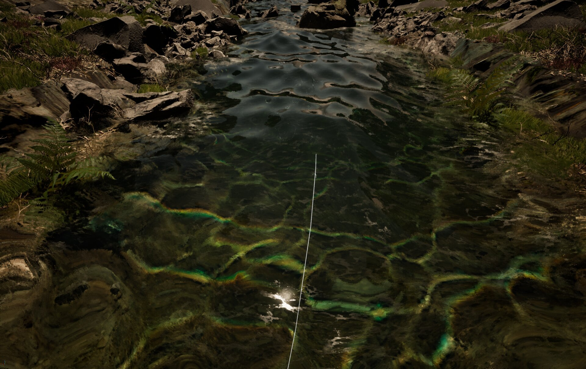 Caustic effect on riverbed