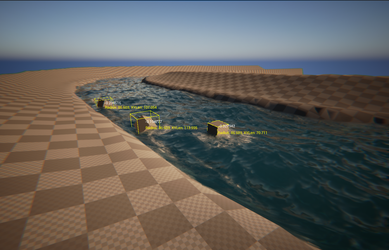 Debug Strings visualization showing radius and position data