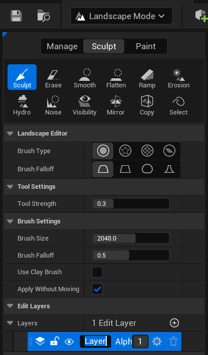 Landscape Mode sculpting tools