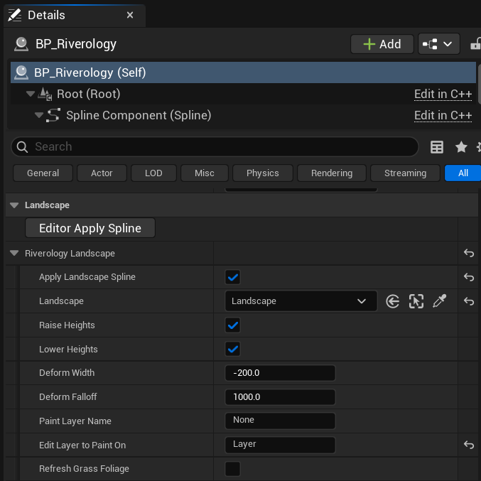 BP_Riverology Landscape settings