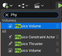 Add Physics Volume from menu