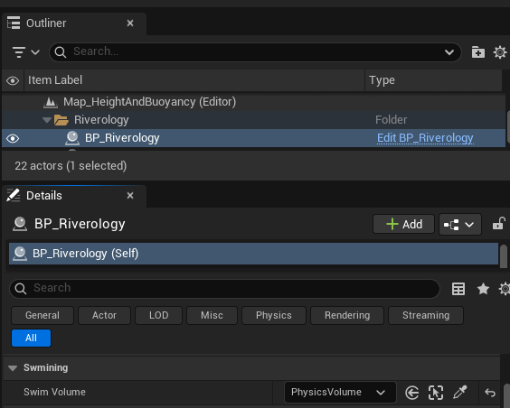 Swimming category with Swim Volume property