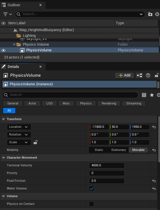 Physics Volume configuration